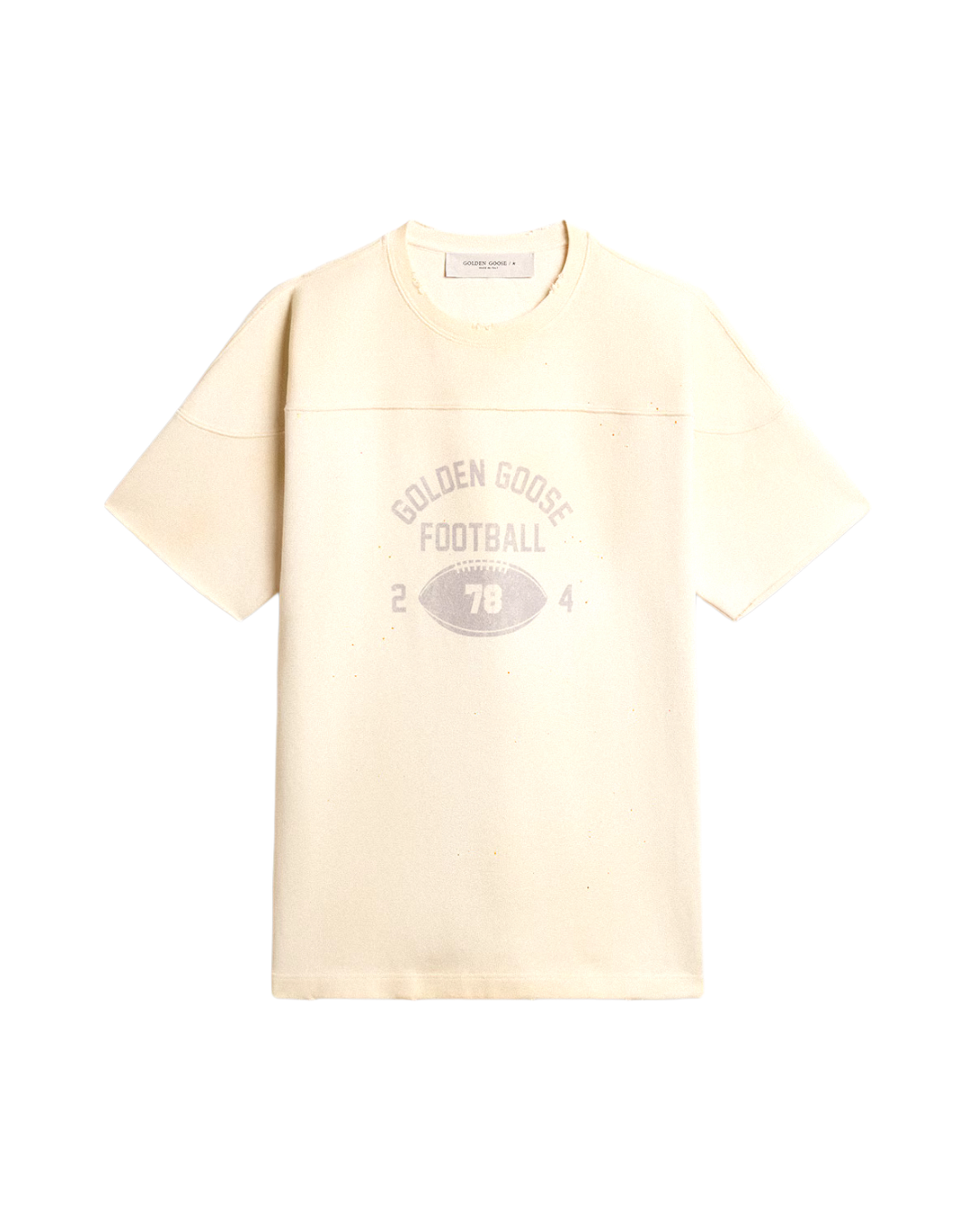 Men's cotton T-shirt in vintage white with raw edge on the front