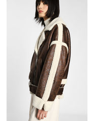 Oversized jacket with faux fur lining and zip - Moro / bianco