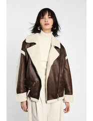 Oversized jacket with faux fur lining and zip - Moro / bianco