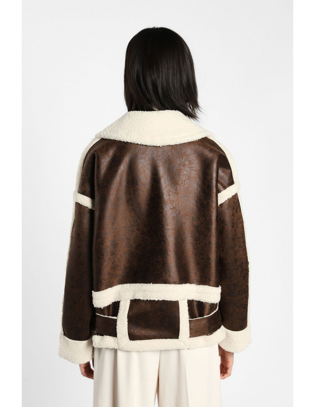 Oversized jacket with faux fur lining and zip - Moro / bianco