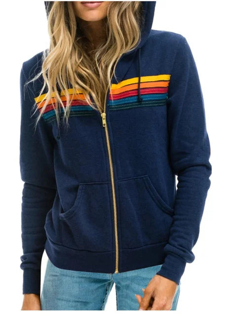 5 STRIPE HOODIE - navy