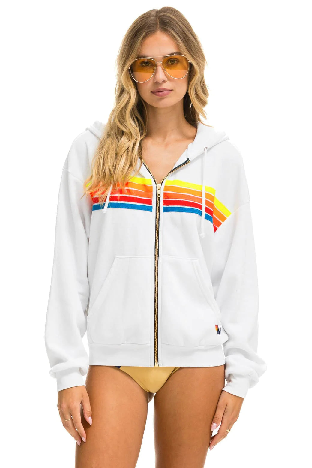 5 STRIPE HOODIE - white neon