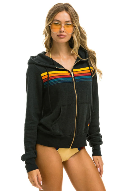 5 STRIPE HOODIE - CHARCOAL