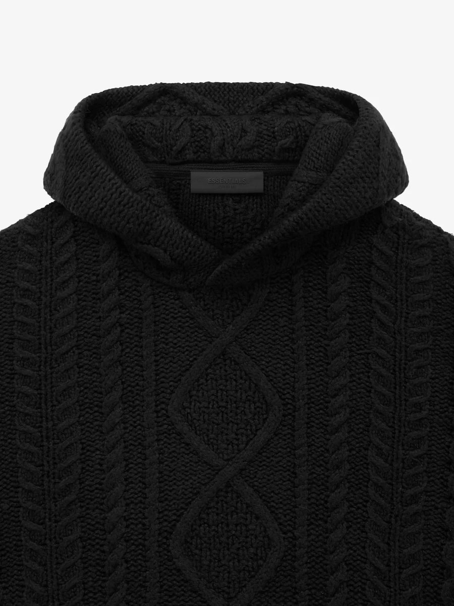 Kids cable knit hood - jet black