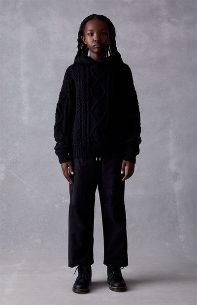 Kids Cable Knit Hood - Jet Black