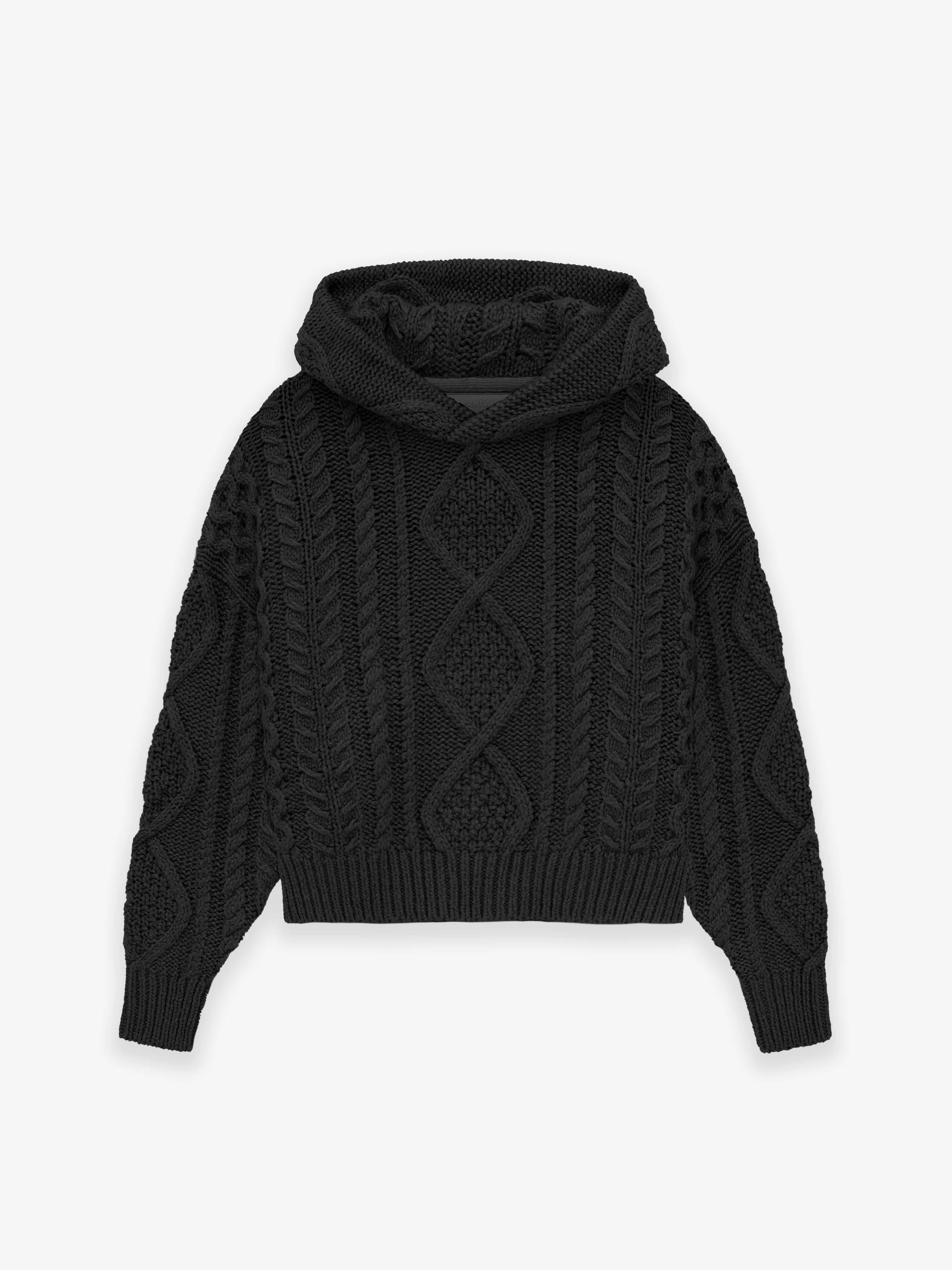 Kids cable knit hood - jet black