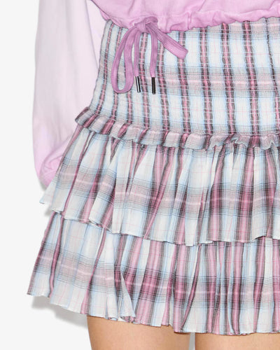 Naomi Checkered Skirt In Smocked Cotton Voile