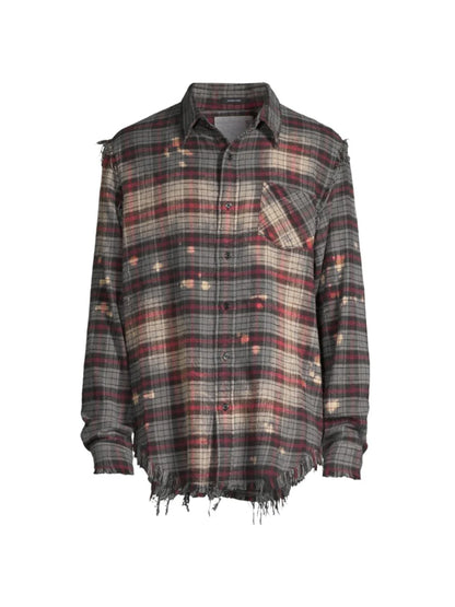 Bleached shredded seam shirt - bleached od grey plaid