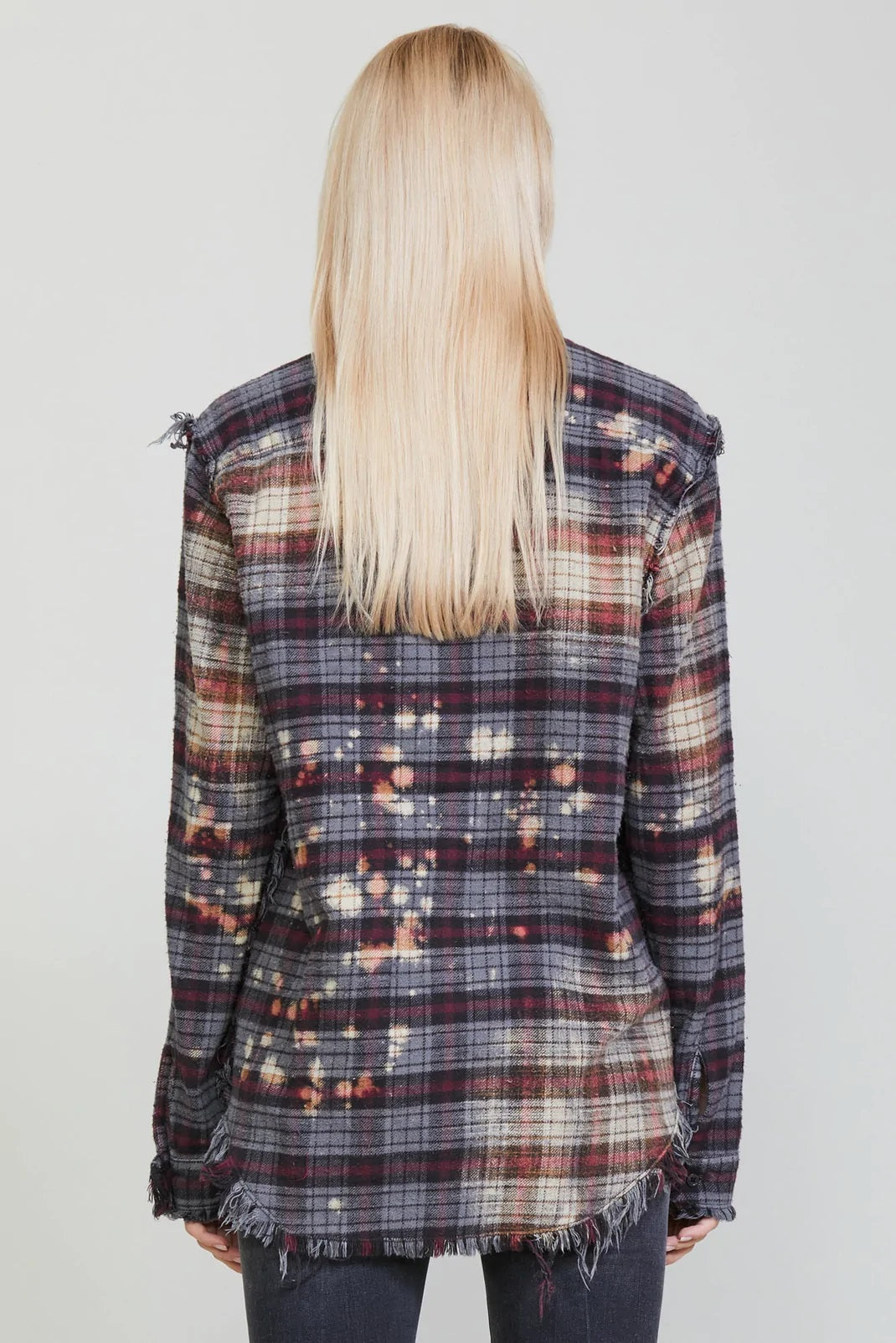 Bleached shredded seam shirt - bleached od grey plaid