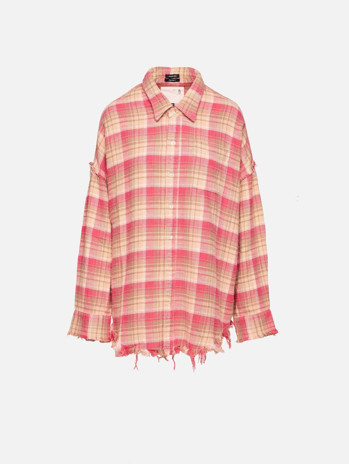 Bleached shredded seam shirt - pink plaid