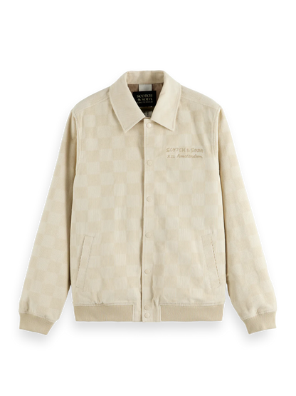 Check-Patterned Corduroy College Jacket