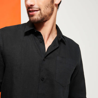 Men linen shirt solid black