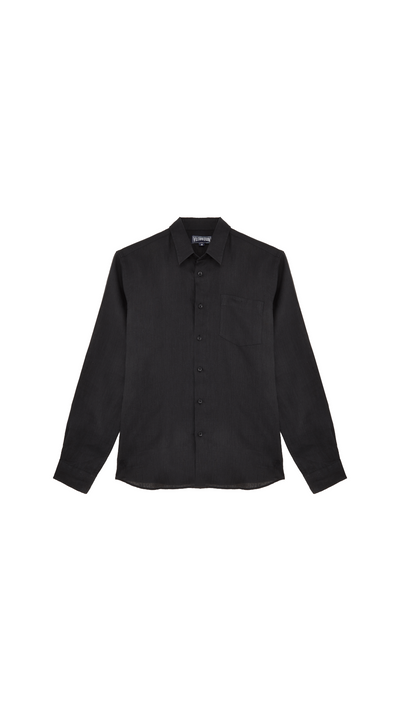 Men linen shirt solid black
