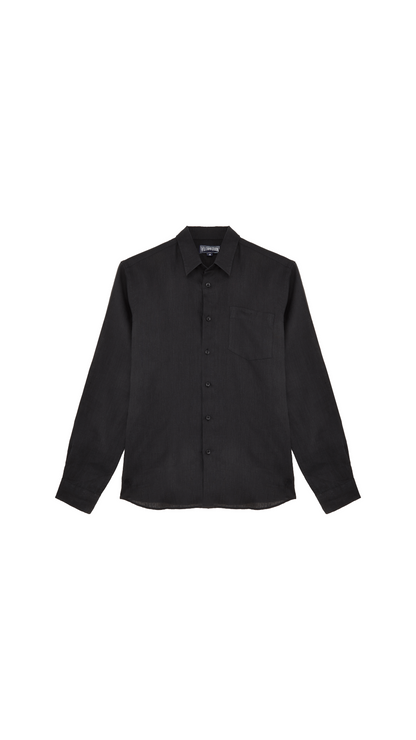 Men linen shirt solid black