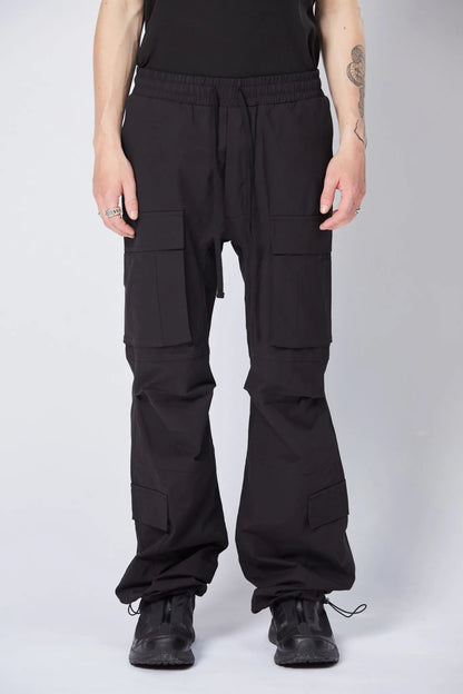 Nylon pockets oversized trousers - black