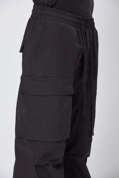 Nylon Pockets Oversized Trousers - Black