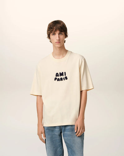 Beige cotton Ami Paris patch T-shirt