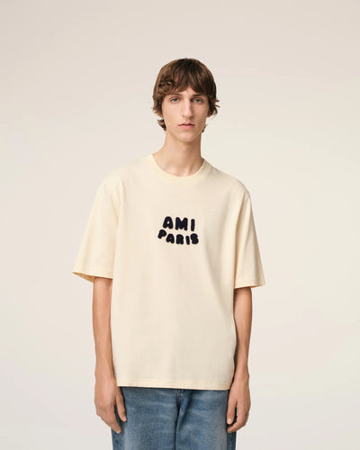 Beige cotton Ami Paris patch T-shirt
