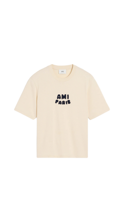 Beige cotton Ami Paris patch T-shirt