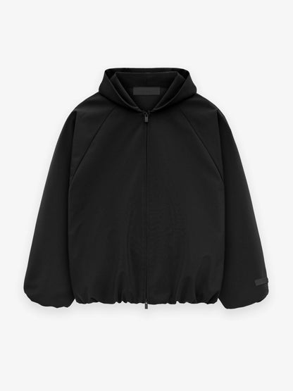 Bonded nylon hooded bomber - black