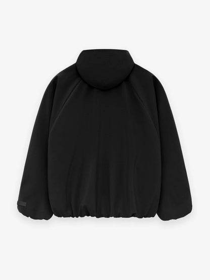 Bonded nylon hooded bomber - black