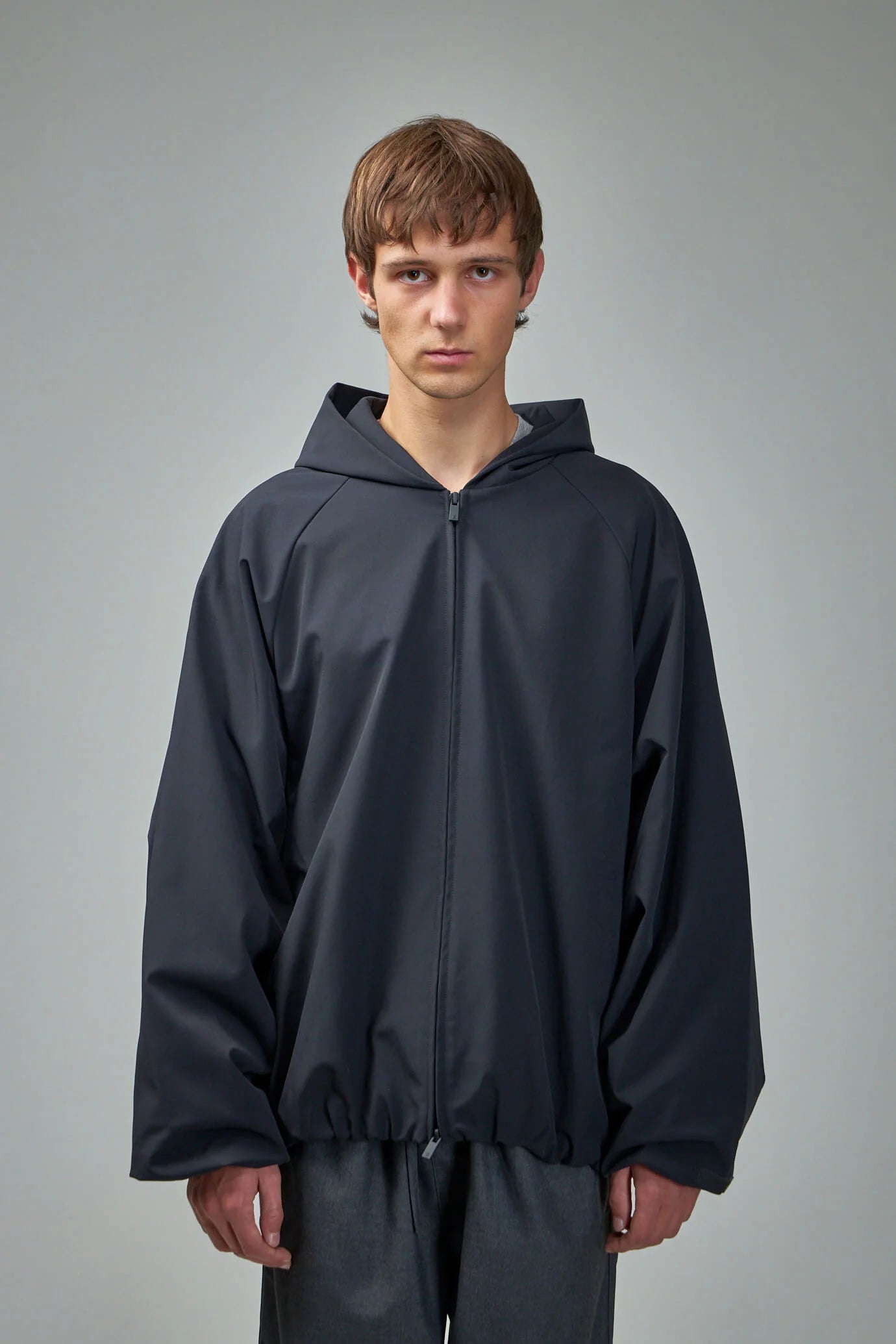 Bonded nylon hooded bomber - black