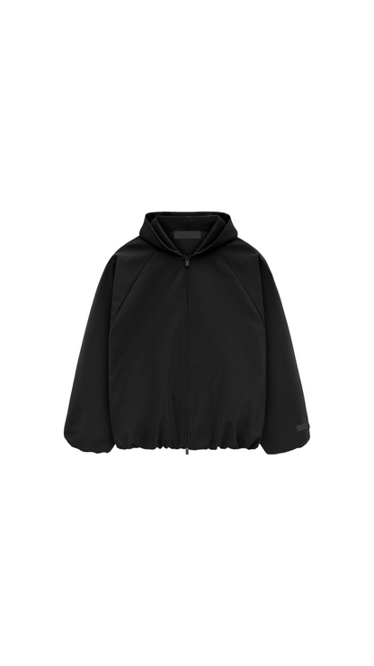 Bonded nylon hooded bomber - black