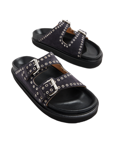 Lennyo Open-Toe Slides - Black Suede