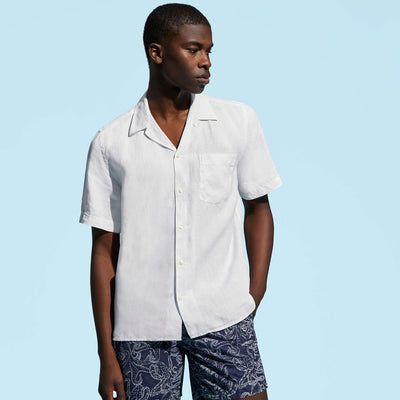 Men bowling linen shirt solid