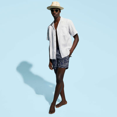 Men bowling linen shirt solid