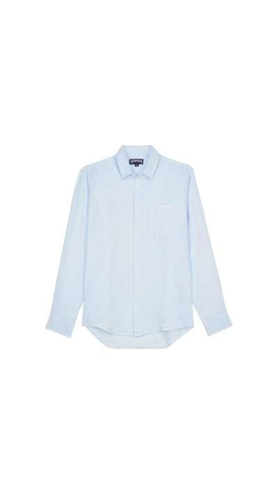 Men linen shirt solid sky blue