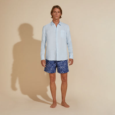 Men linen shirt solid sky blue