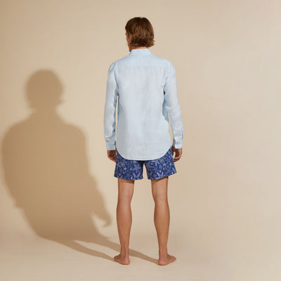 Men linen shirt solid sky blue