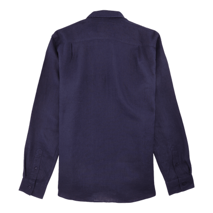 Men linen shirt solid navy blue