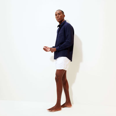 Men linen shirt solid navy blue