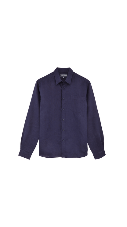 Men linen shirt solid navy blue