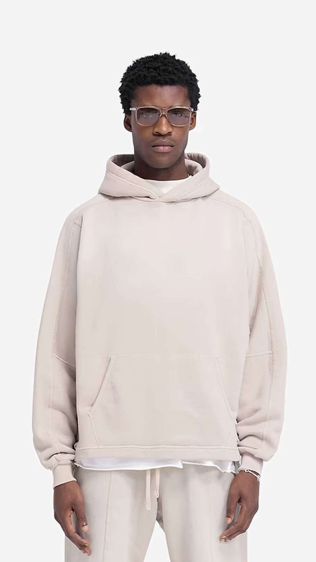 Stepped hem hoodie - oat