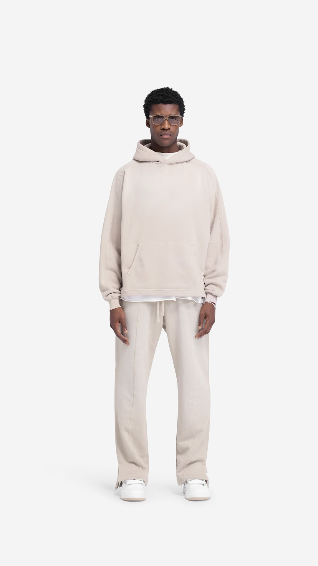 Stepped hem hoodie - oat