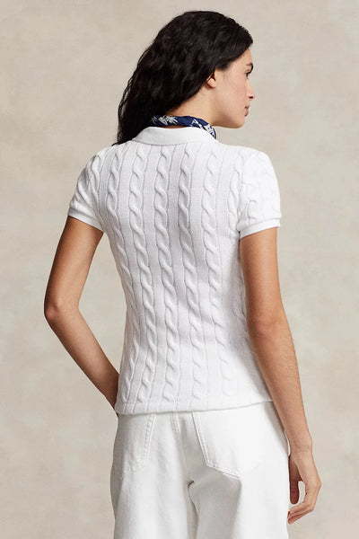 Cable knit white polo shirt