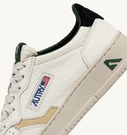 MEDALIST LOW SNEAKERS WHITE/TEXTURED LEATHER WITH GREEN BLACK AND BEIGE DETAILS