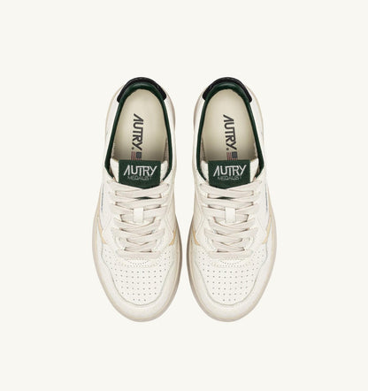 MEDALIST LOW SNEAKERS WHITE/TEXTURED LEATHER WITH GREEN BLACK AND BEIGE DETAILS