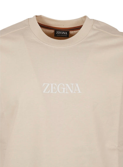 Jersey Logo Print T shirt - Beige