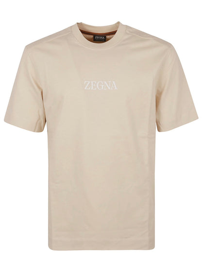 Jersey Logo Print T shirt - Beige