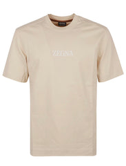 Jersey logo print T shirt - beige