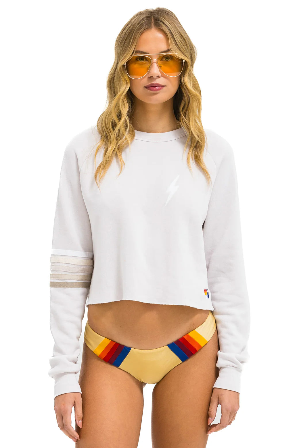 Bolt Rugby Stitch Cropped Crew Sweatshirt - Dove grey