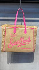 Vanity Large straw bag with pink details