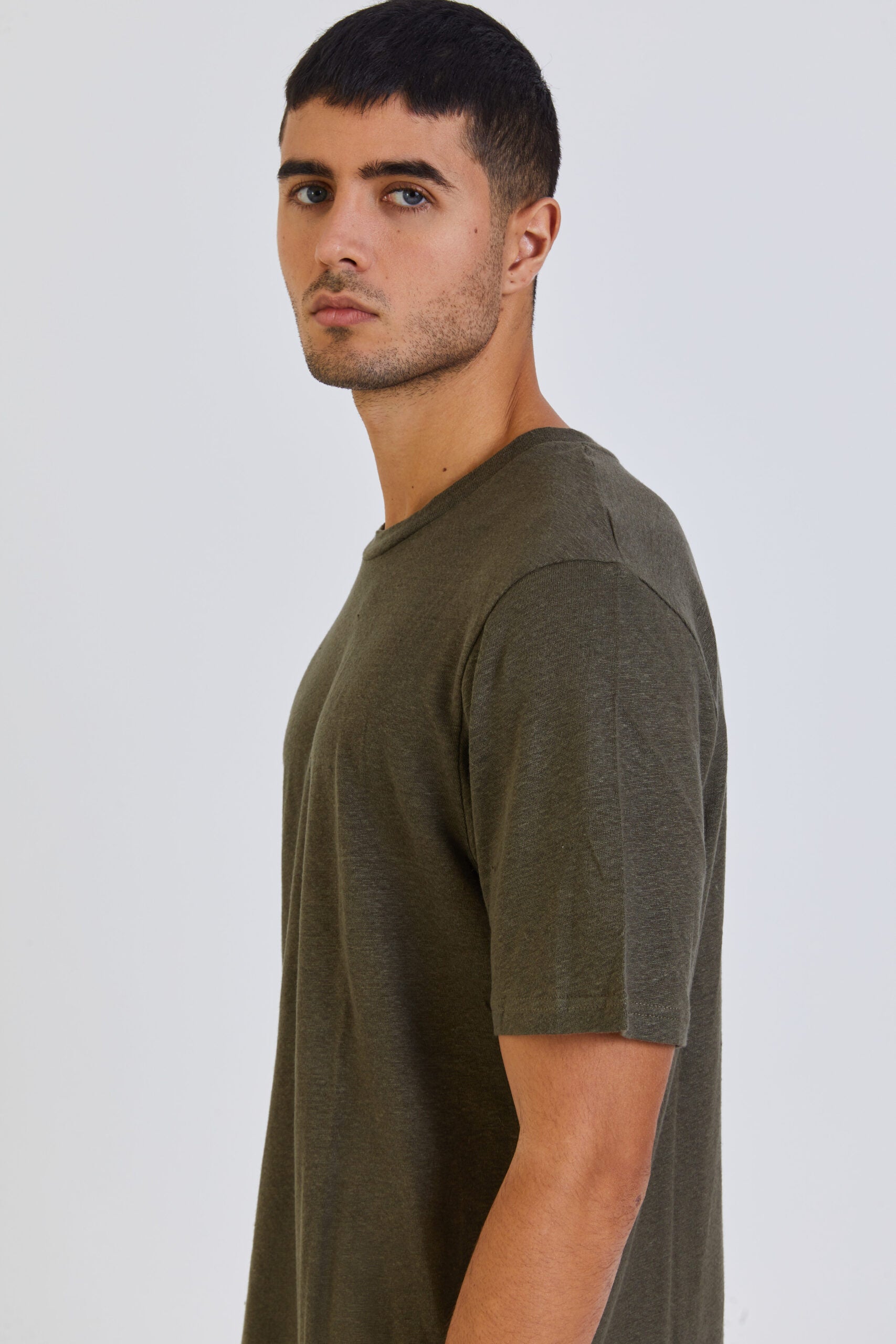 100% linen tee in khaki