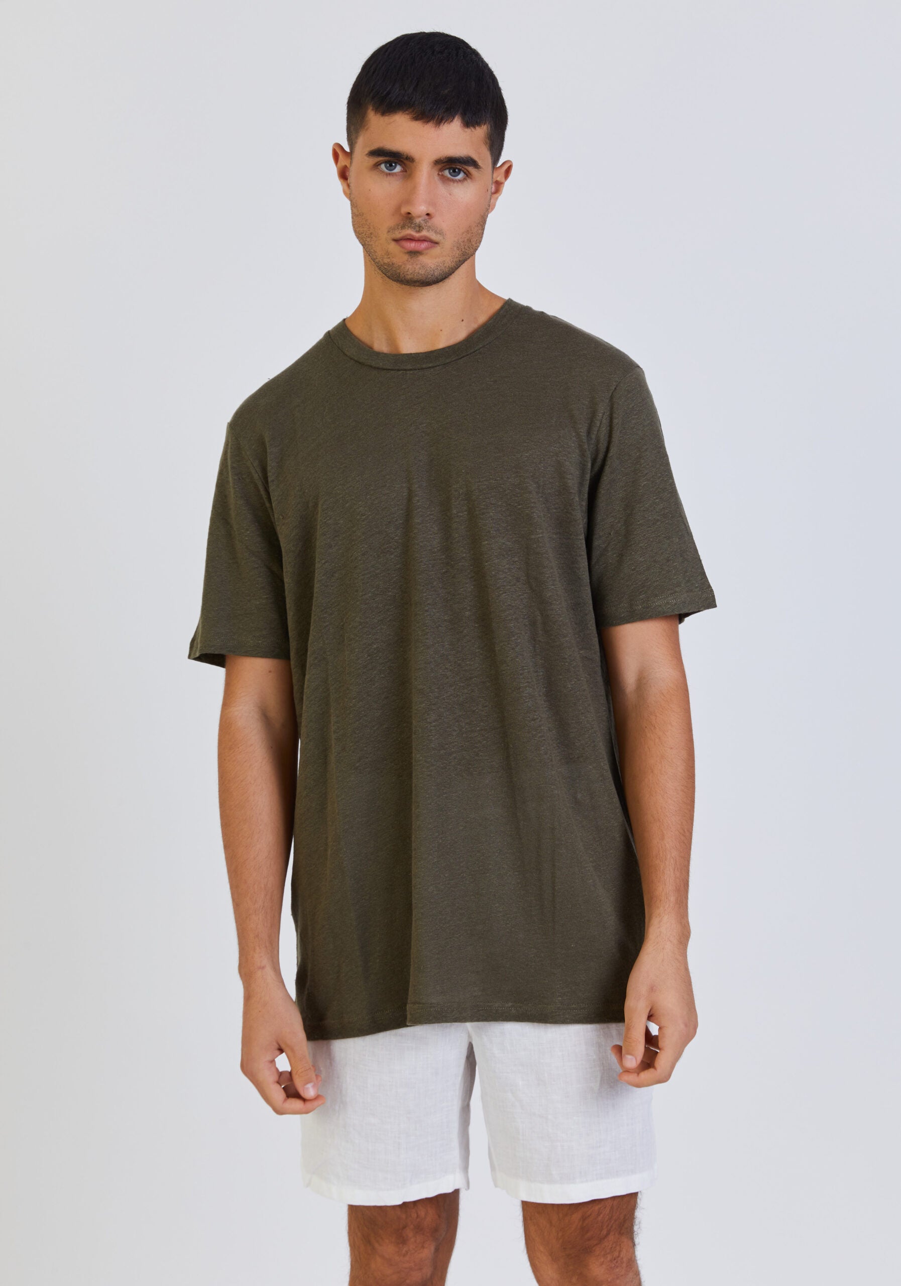 100% linen tee in khaki