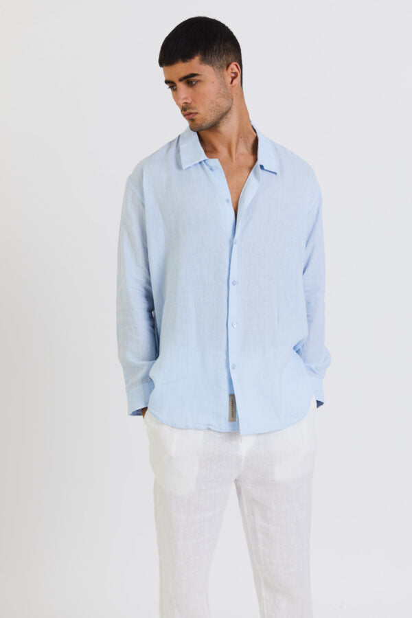 100% LINEN LONG SLEEVE SHIRT – LIGHT BLUE