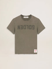 Olive-green Golden collection distressed-effect T-shirt